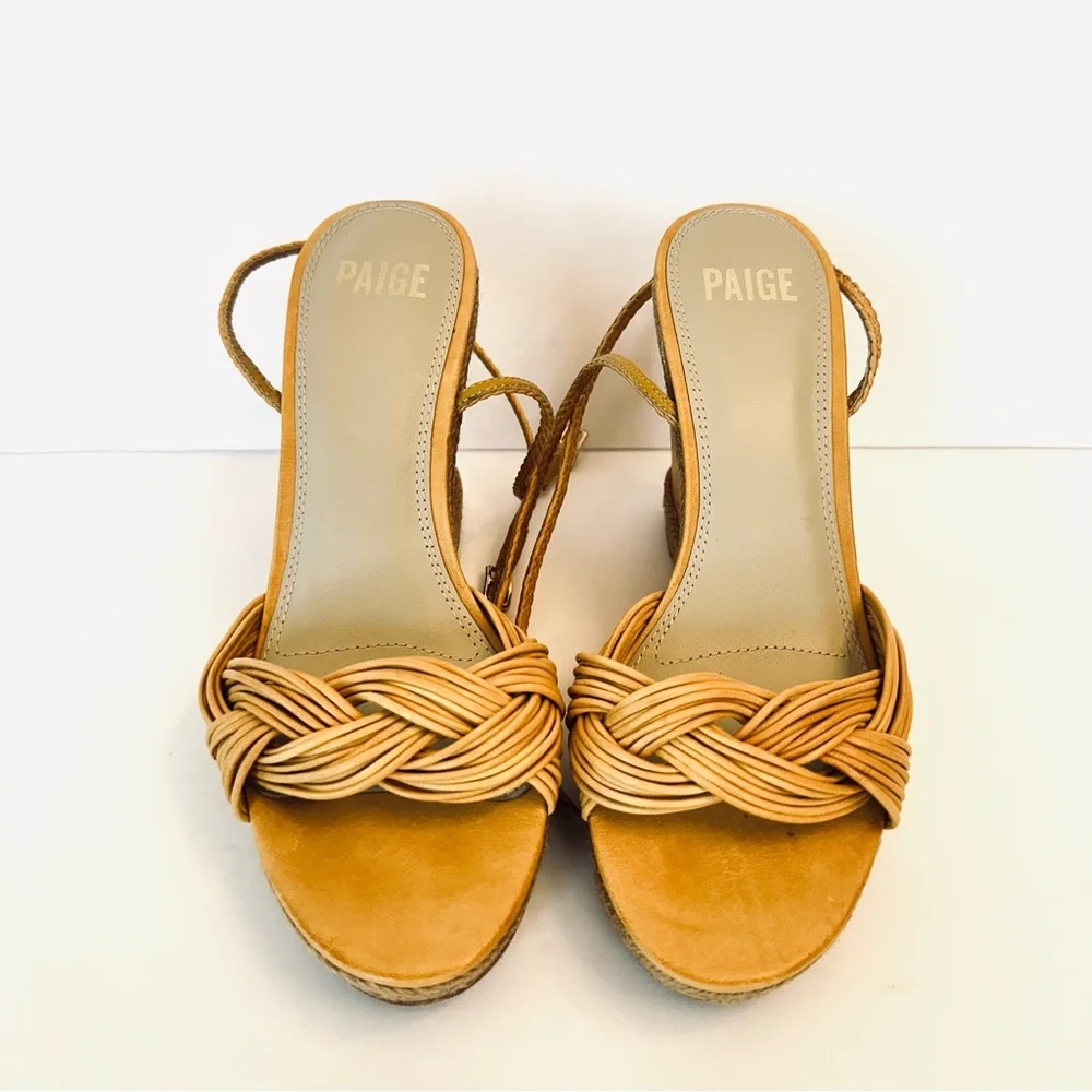 Paige Taryn Espadrille Platform Wedge braided Sandals in Mango yellow, Size 8.5